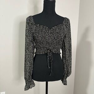 Papaya Black and White Ruffled Tie Front Blouse